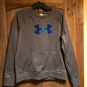 Under armour sweatshirt. Gray with blue emblem.